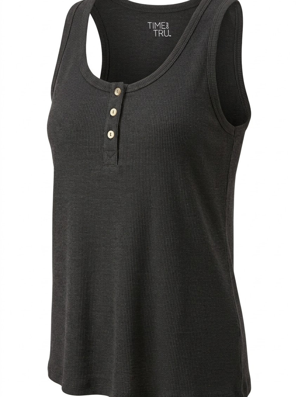 Time and Tru Black Ribbed Henley Tank Top